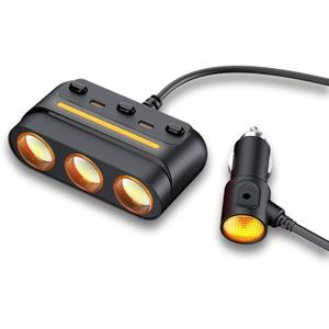 3 - in - 1 Cigarette Lighter Adapter with PD/QC Fast Charging, Independent Switches Car Charger, RGB LED Indicator Lights - Universal Cigarette Lighter USB Charger for Cars, SUVs