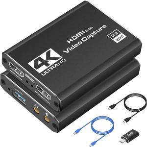 4K HDMI Capture Card USB 3.0 1080P 60FPS Gaming & Streaming Video Capture Card with HDMI Loop-Out, Plug & Play, Low-Latency Recording for PS5/PS4/Xbox/Switch/OBS/PC/Mac