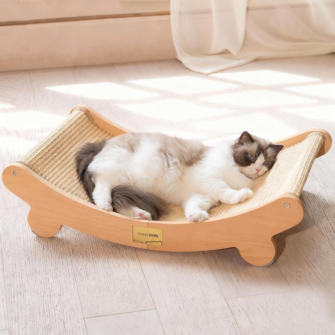 CHEERHOME PETS Sisal Cat Scratcher Bed for Indoor Cats Hammock for Scratching Pad Cat Chair Natural Sisal Scratch Post for Large Cats Scratcher Lounge, Wooden Cat Furniture(Large) (Standard)