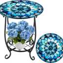 Cinnvoice Outdoor Side Table Round Small Mosaic Patio Accent Indoor End Plant Coffee Tea Table for Yard Patio Porch Garden Living Room, Bedroom(Mandala Style,18 Inch)