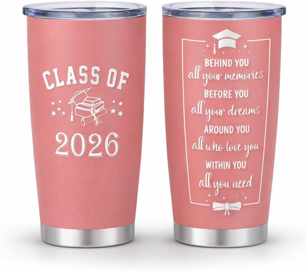Class of 2026 Graduation Tumbler Pink 20oz with Lid, Senior 2026 Cup for Daughter Sister Best Friend, Stainless Steel Insulated Coffee Cup, 1 Pack