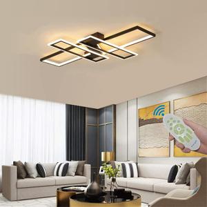 SMG Modern LED Ceiling Lights Fixture for Bedroom, 35" Remote Control Dimmable Led Chandelier, Flush Mount Square Design Ceiling Lamp for Kitchen Living Room Black (35.4 in)