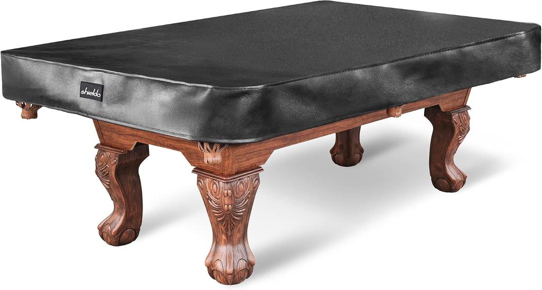 Pool Table Cover, Heavy Duty Leatherette Billiard Pool Table Covers Hard Top, Waterproof & Tearproof Cover for Pool Table 7/8/9 Feet Fitted (Black/Matte, 8FT-100"LX 56"WX 8"H)