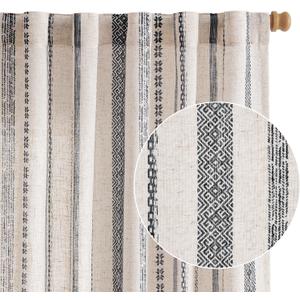 jinchan Linen Blend Boho Curtains for Living Room, 84 Inch Long Black Printed on Beige Retro Farmhouse Bohemian Geometric Drapes, Light Filtering Back Tab Curtains 2 Panels (50"W x 84"L (Pack of 2))