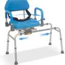 Sliding Shower Chair with Swivel Seat, Rotating Tub Transfer Bench Shower Bench with Padded Seat and Backrest for Elderly and Disabled, Blue