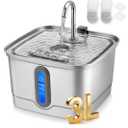 Stainless Steel Cat Water Fountain, 101oz/3L Automatic Pet Water Fountain, Dog Water Fountain with Replacement Filters for Cats, Small Dogs (2 Filters and 2 Sponges)