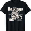 No Kings Since 1776 Skull T-Shirt (Small, Black)