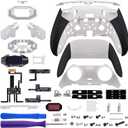 eXtremeRate Beyond Back Paddles Kit for PS5 Edge Controller, OLED Display, Redesigned Ergonomic Rubberized Grips Bottom Shell, Remappable 4 Back Buttons Set for PS5 Edge Controller - White & Black