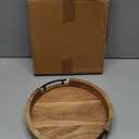 Mahasu Tray Acacia Wood Round Serving Tray with Iron Handles for Coffee Table Decor Centerpiece Kitchen Counter (12" X 12" X 1.6")