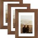 YESKAY 4x6 Picture Frame 3 Pack,Brown Wooden Frame with Tempered Glass,Display Pictures 3.5x5 with Mat or 4 x 6 Without Mat,4 by 6 Photo Frame for Wall or Tabletop