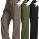Neer 3 Pack Women's Plus Size Cargo Sweatpants Wide Leg Drawstring Bottom Pants Baggy Loose Casual Athletic Trousers (4X-Large, Black, Light Coffee, Army Green)