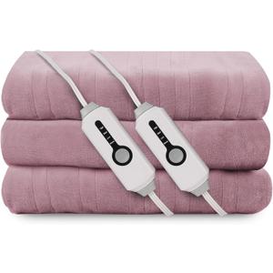 Electric Heated Blanket 84"x90" Queen Size, Soft Coral Fleece, Dual Controllers with 4 Heating Levels and 10 Hours Auto-Off, Machine Washable, Cozy Plush Fabric for Home, Purple