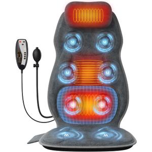 Back Massager with Heat, Full Body Massage Pad with Pillow Neck Support, Soft Plush Fabric Cover, Chair Massager with 3D Lumbar Truction and 8 Vibration Motors, Home Office Use