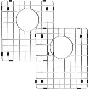 2 Pack Sink Protectors for Kitchen Sink, 14.37'' x 12.5'' Stainless Steel Grate With Rear Drain Hole