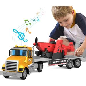 Large 22" Semi Police Truck Toy with Propeller Aircraft Car Toys for Kids Toddlers, Christmas Birthday Gift for Boy Girl Child 3 4 5 6 7 Years Old