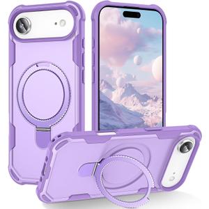 Compatible with iPhone 17 Air Case with Invisible Magnetic Kickstand [Compatible with MagSafe] [10-FT Military Drop Protection] Slim Hard Back Soft Edge Phone Cover 6.6 Inch, Purple