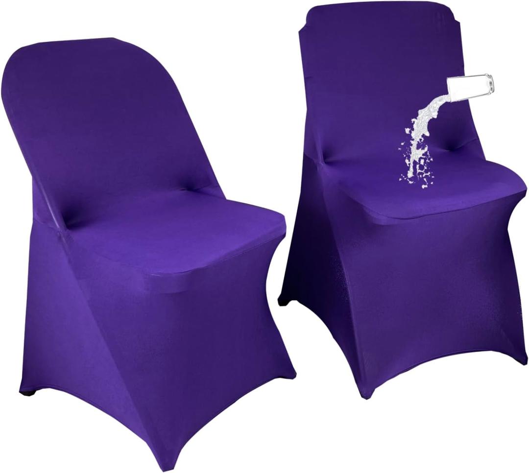 40PCS Spandex Folding Waterproof Chair Covers for Party,Purple | Wedding Universal Fitted Chair Cover Protector,Stretch Folding Chair Covers,For Event Banquet Holidays Celebration Decoration