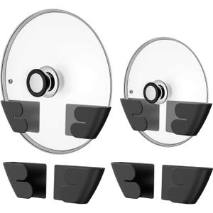 Niceyos Universal Adjustable Pot Lid Organizer for Cabinet - Upgraded Patented Set of 4 Pan Lids Organizers Inside Cabinet Door Wall Mount Pots Top Holder for Kitchen Cupboard, Fits 6" to 14" (Black)