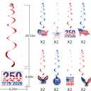 FOZEE 16Pcs USA 250th Anniversary Hanging Swirls | 1776-2026 America 250 Semiquincentennial Decorations, Patriotic Red White Blue July 4th Party Supplies