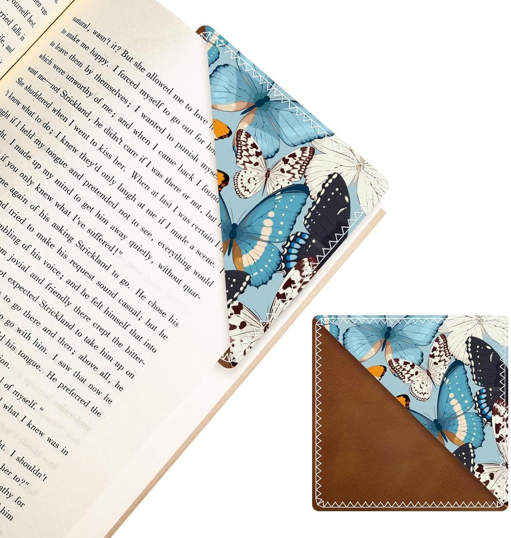 2 x Personalized Leather Bookmarks, Fun & Cute Book Accessories for Reading Lovers, Unbreakable Page Markers for Women Men Girls Boys Student Teacher Kids Retirement Birthday Gifts (Butterfly)