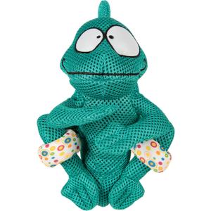 goDog Double Chew Guard Mesh Amphibianz Chameleon Squeaky Dog Toy - Teal, Large