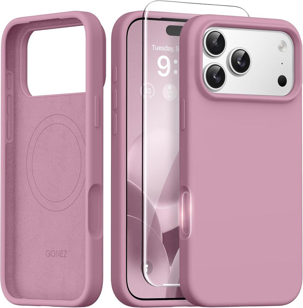 GONEZ Magnetic for iPhone 17 Pro Case, [Compatible with MagSafe] Anti-Scratch Microfiber Lining & Screen Protector, Silicone Camera Control, Shockproof Slim Phone Cover 6.3 inch, Blackcurrant