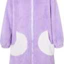 Funnycokid Girls Robe Kids Hooded Bathrobe Zip Fleece Fuzzy Soft Pajamas Plush Sleepwear 4-14 Years