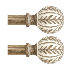 QDWIS 2 Pack Boho Wood Curtain Rods for Windows 48 to 84 inch,1" Adjustable Heavy Duty Window Curtain Rod with Imitation Wood Grain Finials,Rustic Decorative Drapery Rods Set 3688'',Weathered Wood