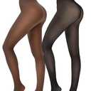 HONGTEYA 2 Pairs Fleece Lined Tights Women - Warm Sheer Pantyhose Fake Translucent Tights Winter Thermal Leggings (US, Alpha, Medium, Regular, Regular, Fake Translucent Black+Coffee), M