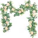Der Rose 2Pack 13Ft Artificial Eucalyptus Flower Garland with Fake Rose Flower Vine Seeded Eucalyptus Leaves Greenery Garland for Wedding Table Backdrop Party Centerpiece Room Decor (Champagne)