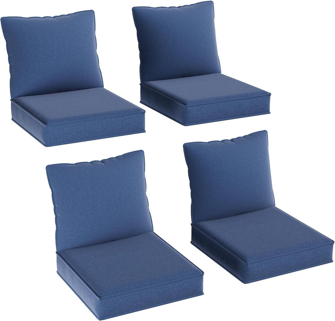 Aoxun Replacement Cushions for Outdoor Furniture, 4-Piece Outdoor Cushions for Patio Furniture, Deep Seat, Waterproof & Fade Resistant Couch Cushion for 4-Seat Patio Conversation Sets, Navy Blue