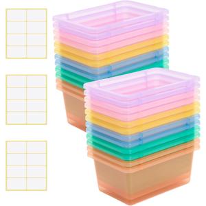 Zonon 12 Pcs Plastic Cubby Storage Bins Classroom Cubby Organization Storage Containers with 1 Pack Self Adhesive Labels Bin for Office Library School Home(Clear Macaron Color)