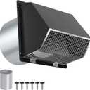 8 Inch Wall Vent Hood Wall Exhaust Vent Cover Outdoor Hooded Wall Vent with Screen and Damper,Wall Vent Cover Cap Exterior Air Exhaust for Kitchen Range Hood HVAC Duct Dryer Vent,Galvanized Steel