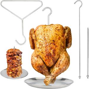 Turkey Fryer Accessory Stand Kit Hook Stainless Steel for Thanksgiving Turkey Roasting Stand Replacement Parts Vertical Skewer Chicken Rack Roaster with Lifter Hook Holder Base for Deep Fry Pot