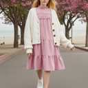 Sunny Spirit Girl's Long Sleeve Dress Tween Fall Formal Party Midi Tiered Flowy Swing Dresses 5-14 Year (6-7 Years, Pink)