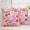 Floral Pillow Covers 18x18 Set of 2,Pink Farmhouse Floral Pillow Covers Decor Double Sided Pattern Cushion Cover Soft Pillow Case for Living Sofa Room Bed Porch Patio Square Pillow Cover