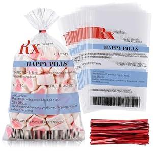 Yexiya 120 Pcs Happy Pills Rx Bags Pharmacy Gifts Nurse Party Favors Prescription Treat Bags Nurse Pharmacist Rx Supplies Pharmacy Technician Table Giveaways for Nursing Party Accessories