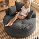 Oversized Round Chaise Lounge Chair Indoor, Modern 54-inch Upholstered Corduroy Deep Seat Circular Cloud Floor Sofa, Large Boneless Circle Single Lounge Chair for Living Room, Bedroom & Apartment