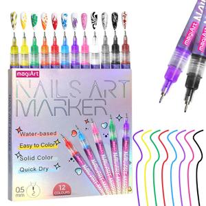 2 x 12 Colors Nail Art Pens, Fine Tips Nail Polish Pens Quick Dry, Graffiti Dotting Pen Acrylic Painted Pen Kit 3d Nail Polish Pens Drawing Painting for Diy Nails Art Design Manicure Tools