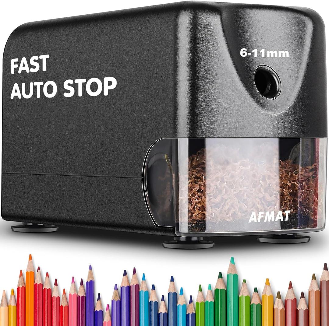 AFMAT Heavy Duty Electric Pencil Sharpener, Classroom Pencil Sharpeners for 6-11mm No.2/Colored Pencils, Auto Stop, Sharp Point, Save Pencils, Teachers Must Haves PSX3 (Black)