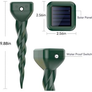Mole Repellent Solar Powered, 2 Pack Snake & Skunk Repellent for Yard, IP 65 Waterproof Ultrasonic Deterrent Stakes, Get Rid for Rabbit, Gopher, Vole, Chipmunk, Deer, Groundhog for Lawns Garden