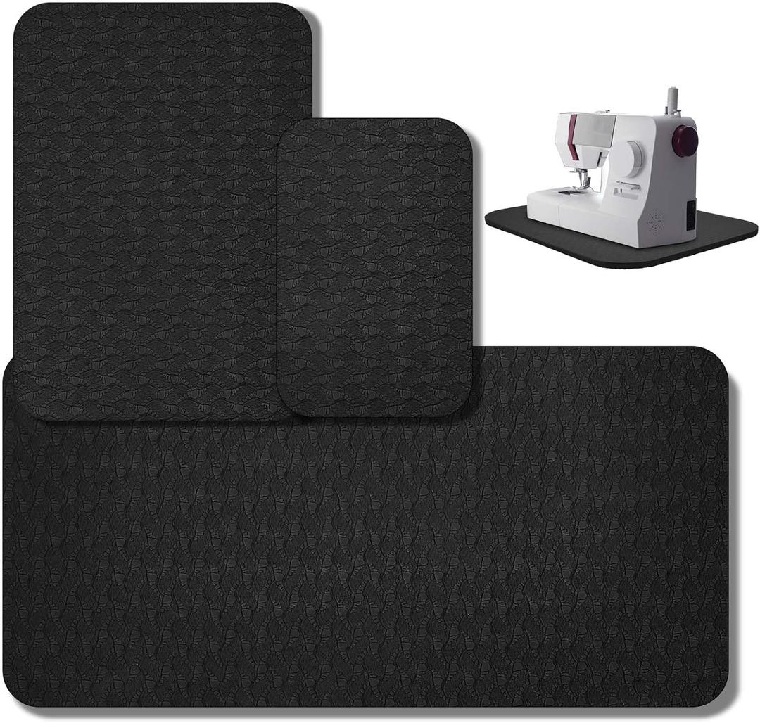 3 Pcs Sewing Machine Muffling Mat Pedal Mat Sewing Machine Pad No Slip Rubber Stay in Place Mats for Calms Vibration(Black,15 x 20 Inch,14 x 9 Inch,17 x 36 Inch)