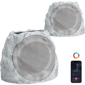 Outdoor Speakers Bluetooth Waterproof Patio TWS Connection Outdoor Bluetooth Speakers Wireless Solar Powered and Rechargeable Rock Speaker for Patio Pool,Backyard (Gray, 2 Pack)