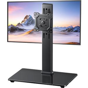 Single Monitor Stand, FreeStanding Desk Stand for 13-32 inch Screens, VESA Mount Monitor Riser with Swivel, Tilt, Rotation, 4 Height Options, Tempered Glass Base, Max Load 77lbs VESA 75x75mm-100x100mm