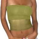 EMMIOL Tube Tops for Women Sexy See Through Y2K Tops Sheer Mesh Stretchy Bandeau Top Going Out Strapless Top M