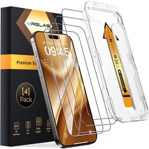 MRGLAS 4-Pack TOP 9H+ Glass for iPhone 16 Pro Max Screen Protector [Auto Alignment Kit] [10X Military Protection] UNBREAK Tempered Glass for 16 ProMax 6.9 inch Longest Durable Case-Friendly