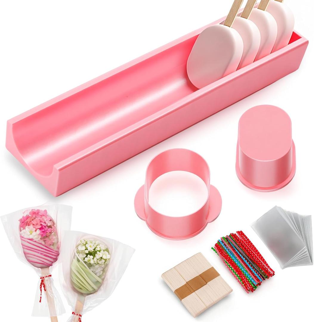 Cakesicle Cutter, Cakesicle Mold Set with 9in Tray, Cake Pop Mold with 100 Sticks, 100 Bags and 100 Ribbons, Baking Tools for Valentine's Day Easter Home Birthday Parties Wedding Desserts