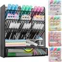 Spacrea Metal Pen Organizer, Pencil Holder for Desk, Desk Organizer with Drawer for School, Home, Art Supplies (Black)