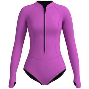 KMT Wetsuit for Women, Womens Long Sleeve Shorty Wet Suits 2mm Front Zipper Springsuit Surfing Surf-wear Diving Swimming Scuba One Piece Size 10