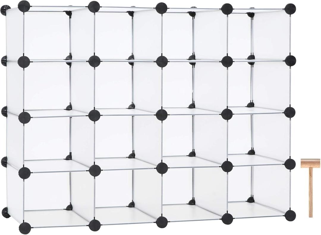 C&AHOME Plastic Shoe Rack,16-Cube Modular Shoes Storage Stand, Multifunction Closet Cabinet, Stackable Shoe Organizer for Bedroom Doorway Entryway Hallway, 36" L  14.2" W  28" H White SRP15A